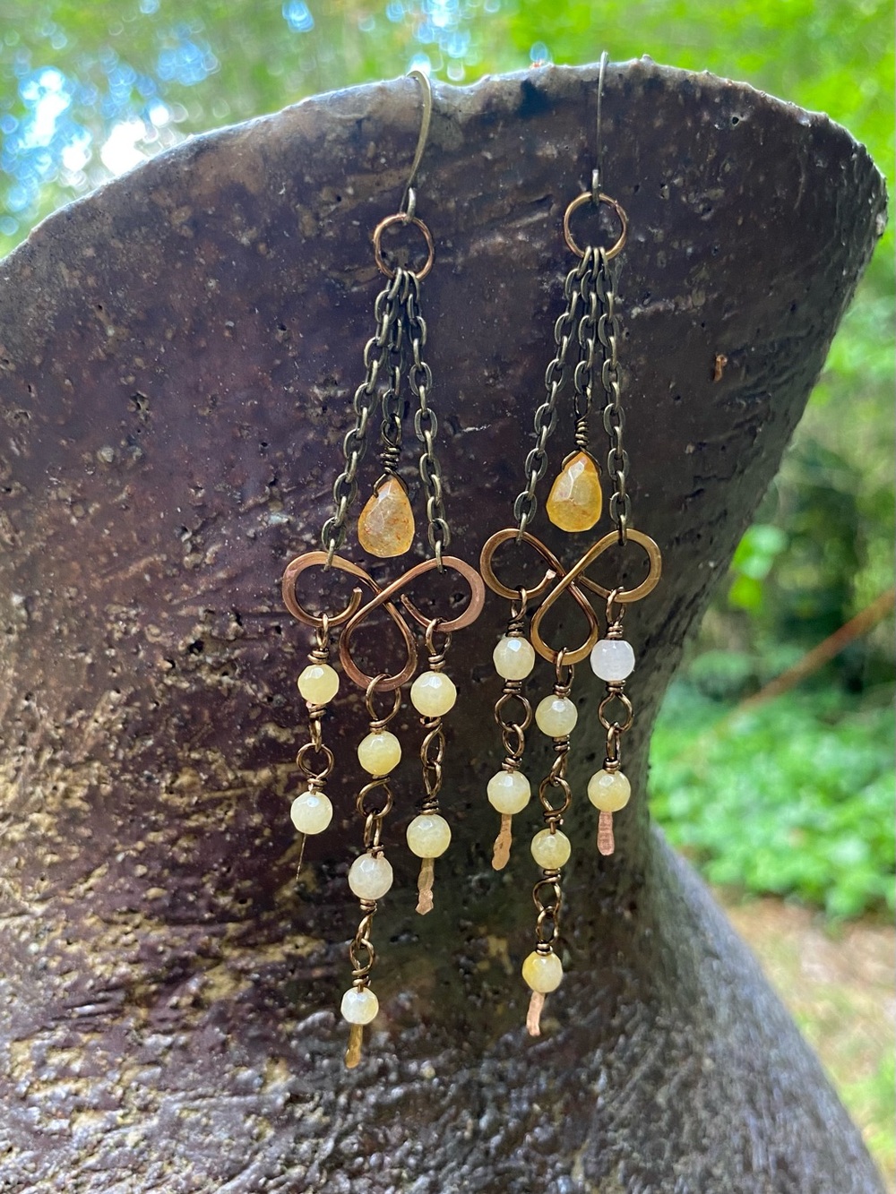 Handcrafted Honey Jade Chandelier Earrings - Picture 3 of 5